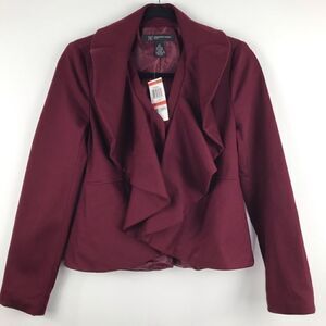 INC International Concepts Maroon Ruffle Front Lined Jersey Knit Blazer NEW